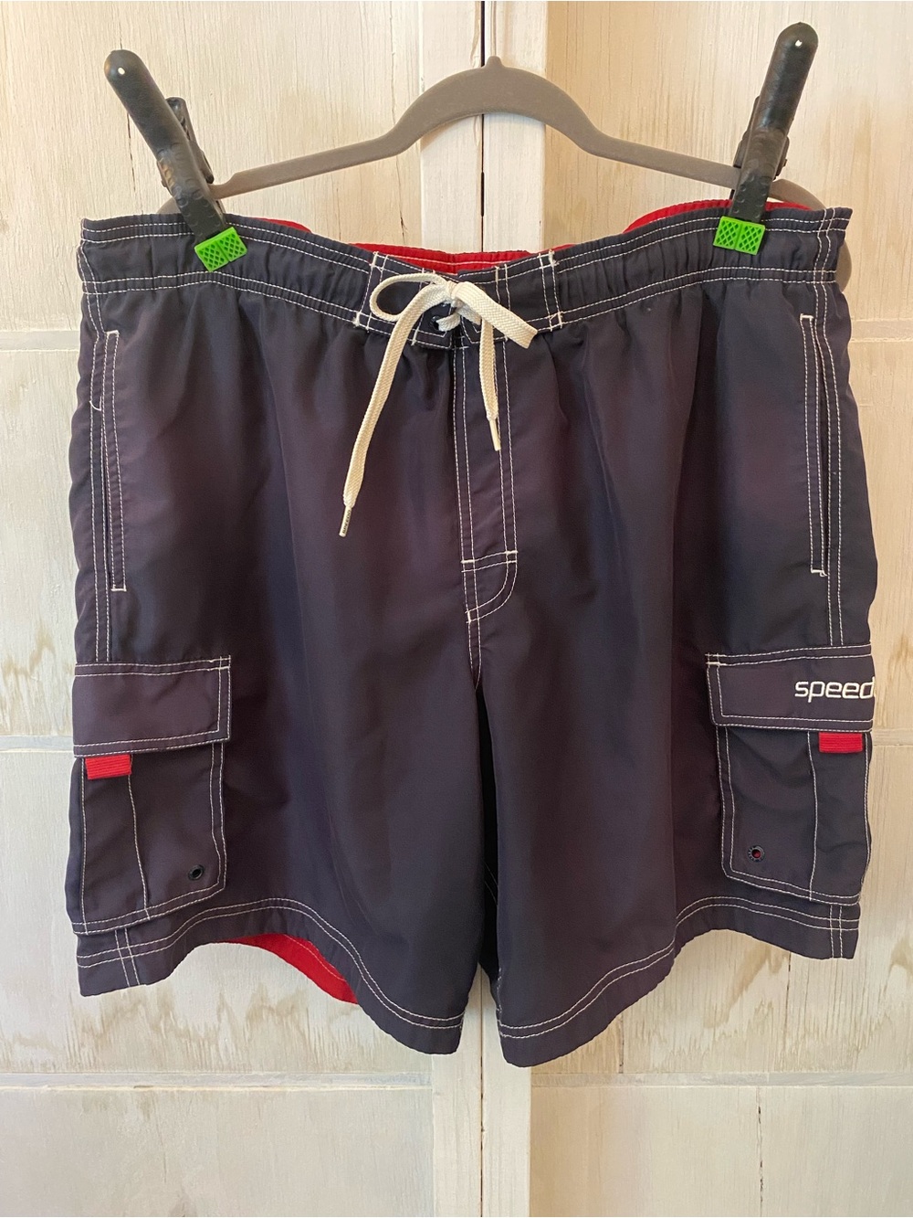 Speedo Men’s Dark Blue Swim Board Shorts with Red Trim